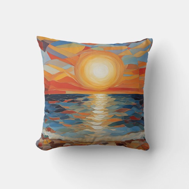 Mediterranean Beach Sunrise Modern Art Cushion (Front)