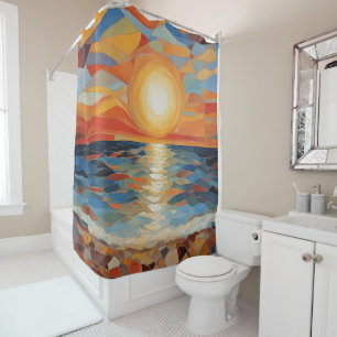 Mediterranean Beach Sunrise Modern Art Shower Curtain
