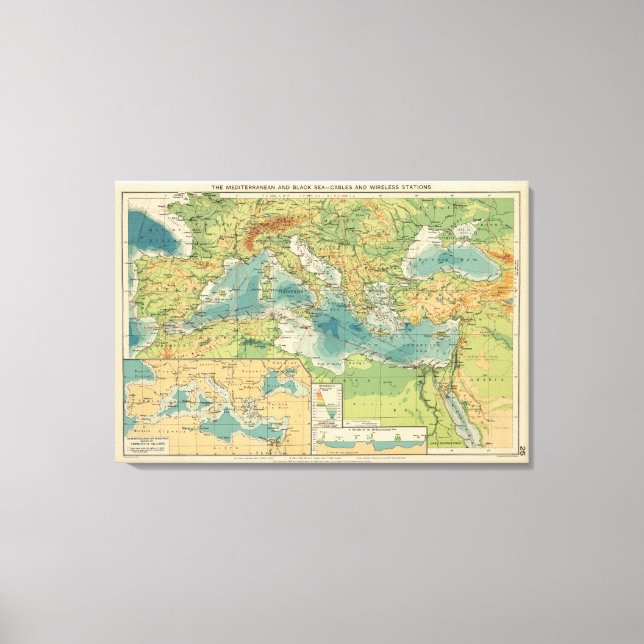 Mediterranean, Black Sea cables, wireless stations Canvas Print (Front)