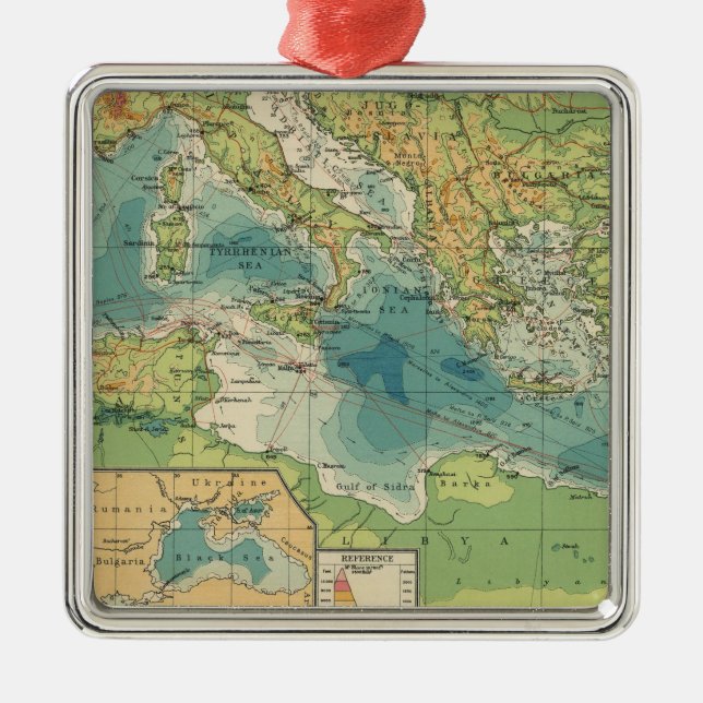 Mediterranean, Black Sea cables, wireless stations Metal Tree Decoration (Front)