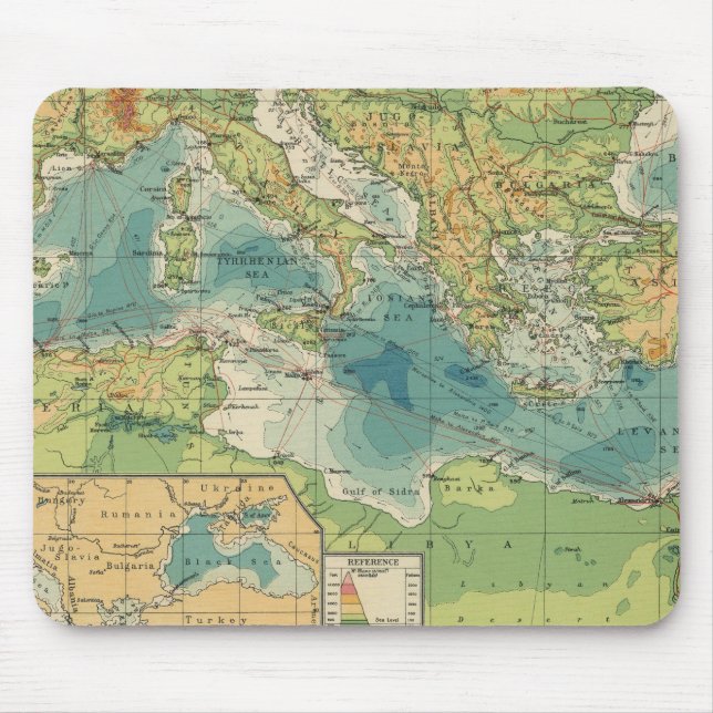 Mediterranean, Black Sea cables, wireless stations Mouse Pad (Front)