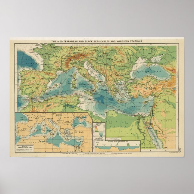 Mediterranean, Black Sea cables, wireless stations Poster (Front)
