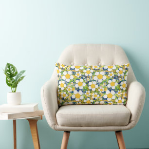 Mediterranean Blossom Blue Yellow and White Lumbar Cushion