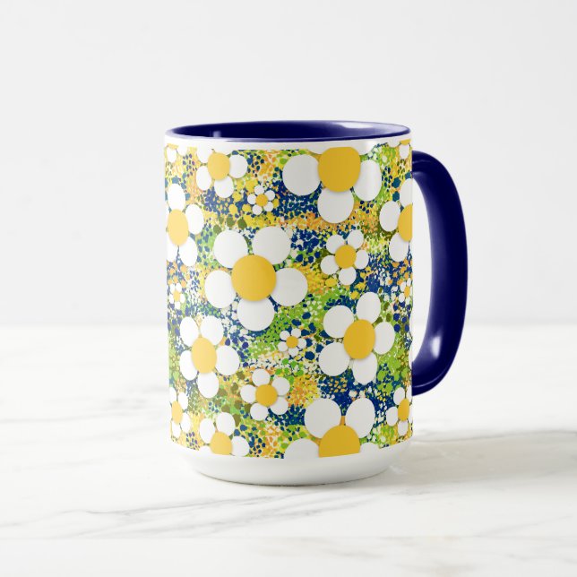Mediterranean Blossoms Blue Yellow and White Mug (Front Right)