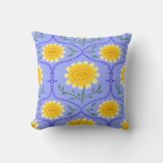 Mediterranean Blue and Yellow Floral Greek Flora Cushion