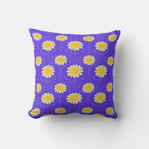 Mediterranean Blue and Yellow Floral Greek Flora  Cushion