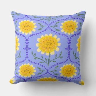 Mediterranean Blue and Yellow Floral Greek Flora Cushion