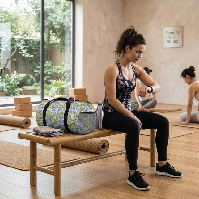 Mediterranean Blue Citrus Lemon Tile Pattern Duffle Bag (Mediterranean Blue Citrus Lemon Tile Pattern Duffle Bag )
