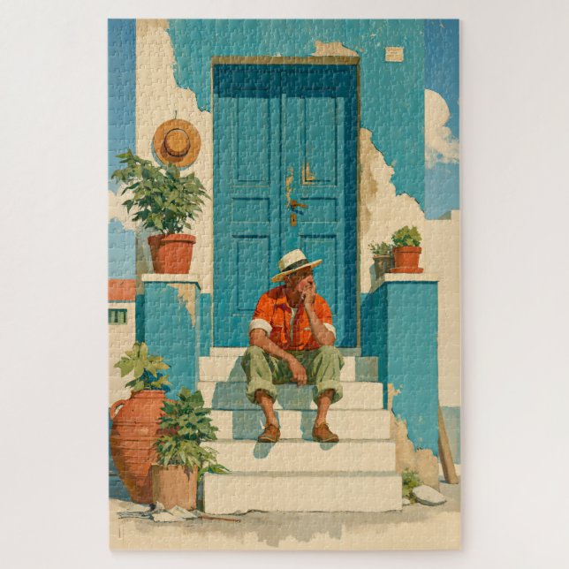 Mediterranean Blue Door Daydream Jigsaw Puzzle (Vertical)