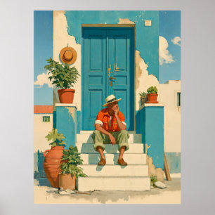 Mediterranean Blue Door Daydream Poster