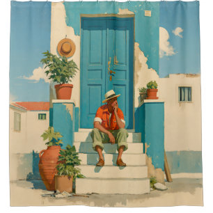 Mediterranean Blue Door Daydream Shower Curtain