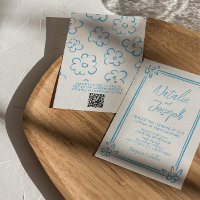 Mediterranean Blue Drawn Italy QR Code Wedding