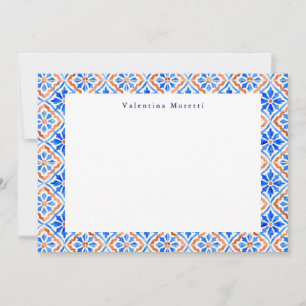 Mediterranean Blue Elegant Tile Pattern Custom Card