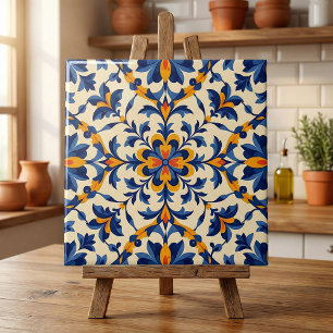 Mediterranean Blue Floral Portuguese Azulejo Tile