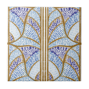 Mediterranean Blue. & Gold Mosaic Pattern Tile