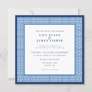 Mediterranean Blue Greek Key Wedding Invitation