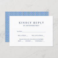 Mediterranean Blue Greek Key Wedding RSVP Italic