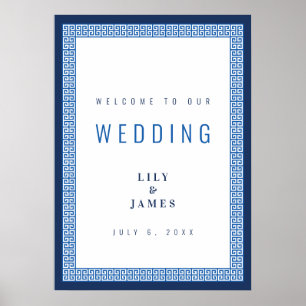 Mediterranean Blue Greek Key Wedding Welcome Sign