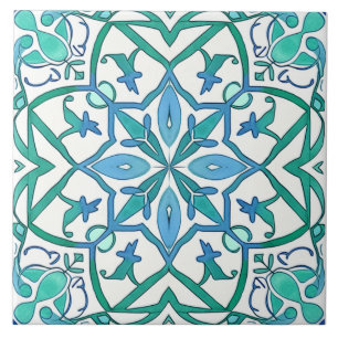 Mediterranean Blue Green Ornate Decorative Pattern Tile