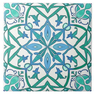 Mediterranean Blue Green Ornate Decorative Pattern Tile