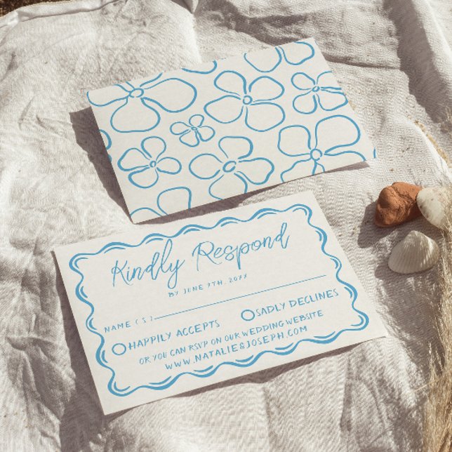 Mediterranean Blue Hand Drawn Modern Italy Wedding RSVP Card (Creator Uploaded)
