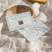 Mediterranean Blue Hand Drawn QR Code Wedding