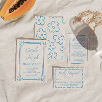 Mediterranean Blue Handwritten Drawn Italy Wedding