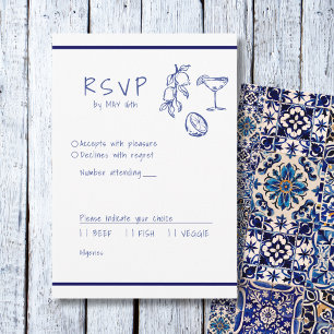 Mediterranean blue Italian Hand Written RSVP Card