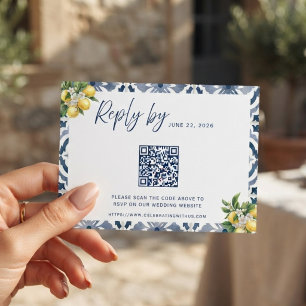 Mediterranean Blue Lemon QR Code Wedding RSVP Card