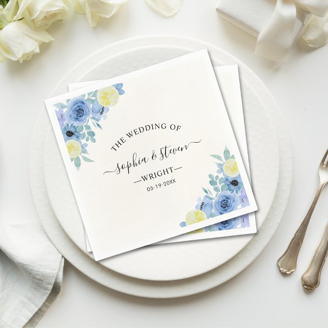 Mediterranean Blue & Lemon Wedding Napkin (Creator Uploaded)