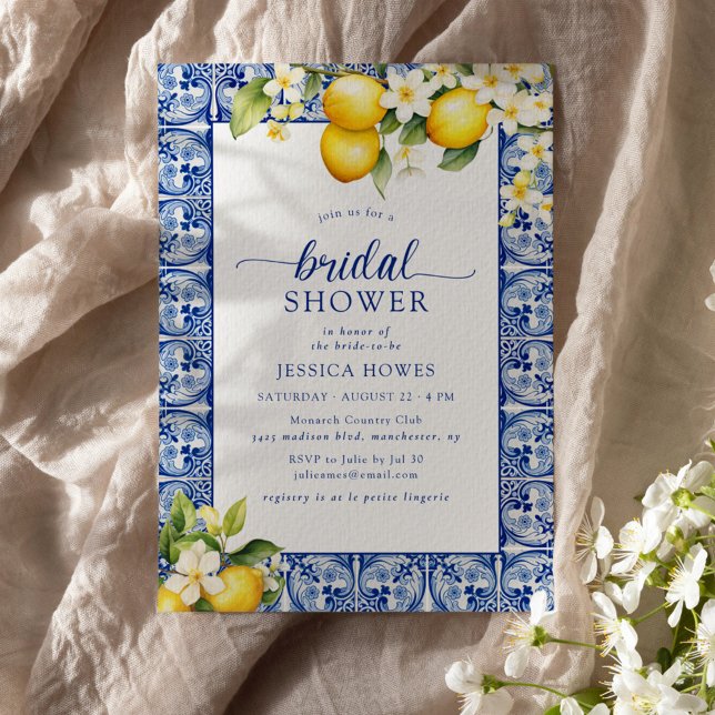Mediterranean Blue & Lemons Bridal Shower Invitation (Creator Uploaded)