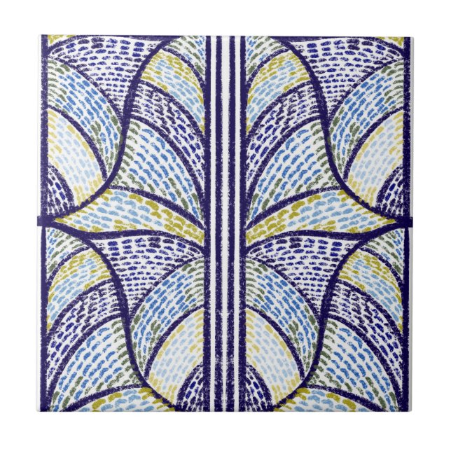 Mediterranean Blue & Lime Green Mosaic Pattern  Tile (Front)