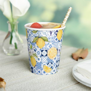 Mediterranean Blue Majolica and Lemon  Paper Cups