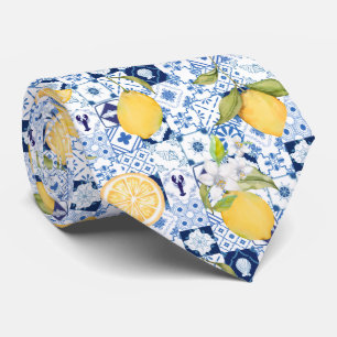 Mediterranean Blue Majolica and Lemon Tie