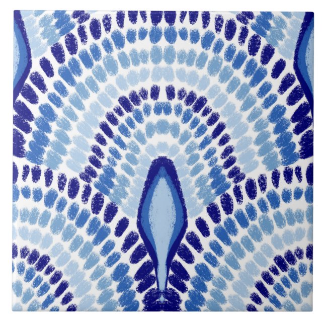 Mediterranean Blue Mosaic-Hand-Painted Scallops Tile (Front)
