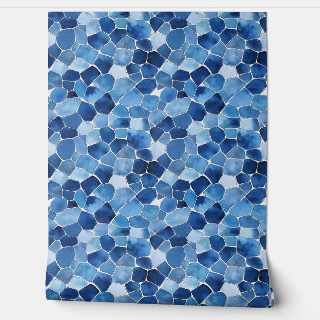 Mediterranean Blue Mosaic Wallpaper (Unrolling)