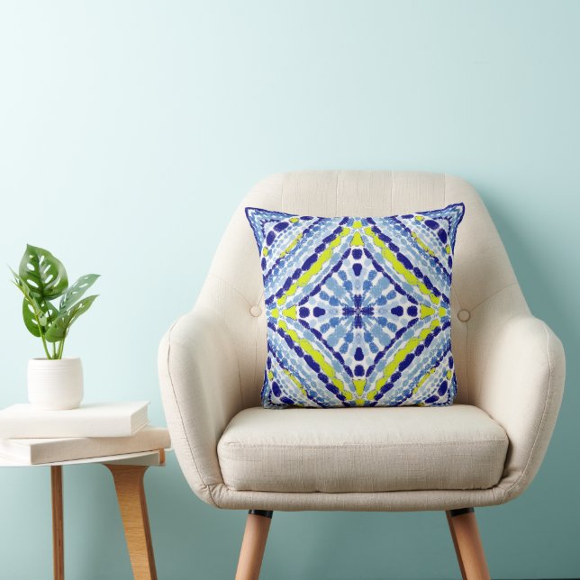 Mediterranean Blue Neon Mosaic-Hand-Painted Cushion (Chair)