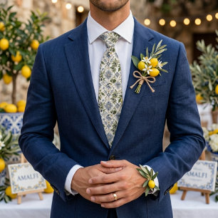 Mediterranean Blue Olive Lemon Tile Tie