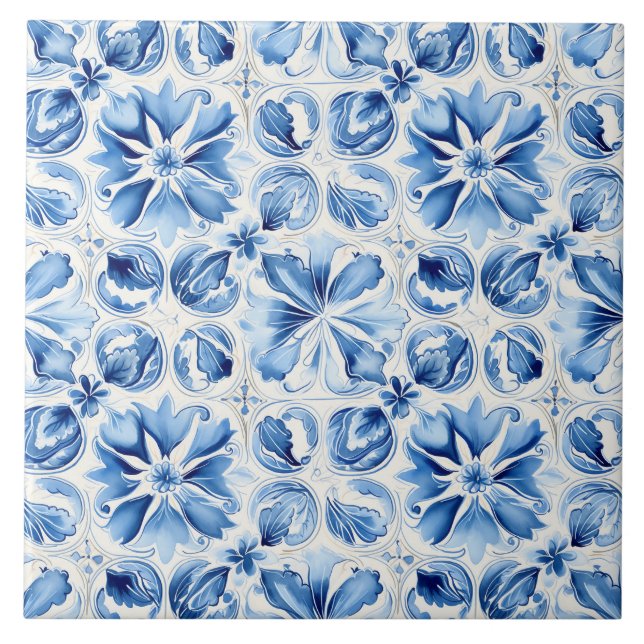 Mediterranean Blue Ornate  Tile (Front)