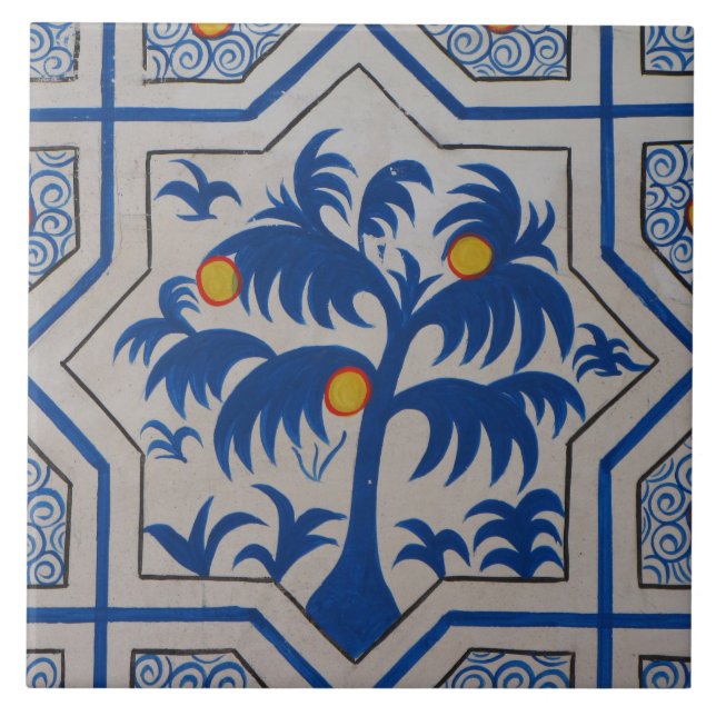 Mediterranean Blue Palm Tree Tile (Front)