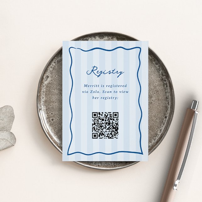 Mediterranean Blue Stripe Bridal Shower Registry Enclosure Card (Creator Uploaded)