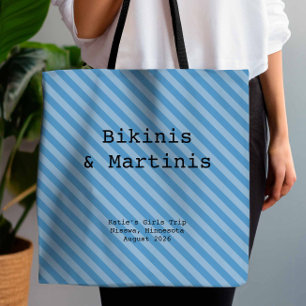 Mediterranean Blue Striped Bridesmaid Bachelorette Tote Bag