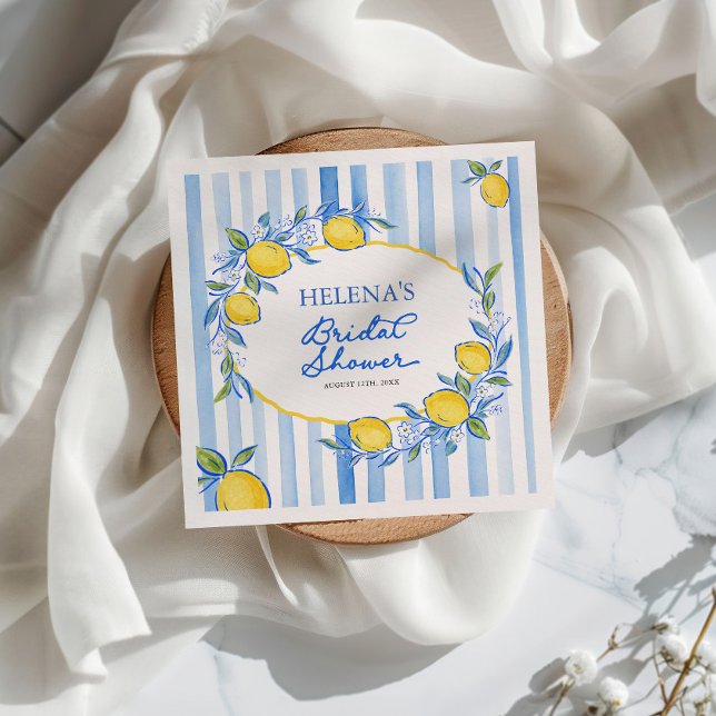 Mediterranean Blue Stroped Bridal Shower  Napkin (Creator Uploaded)