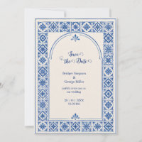 Mediterranean Blue Tile Arch Watercolor Wedding