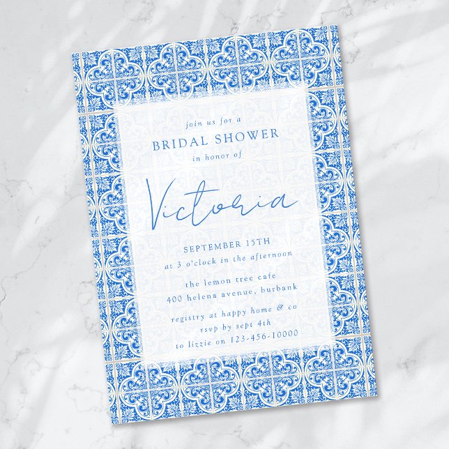 Mediterranean Blue Tile Bridal Shower Invitation (Creator Uploaded)