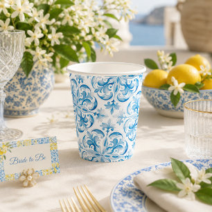 Mediterranean Blue Tile Bridal Shower Paper Cups