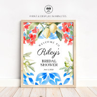 Mediterranean Blue Tile Bridal Shower Welcome Sign