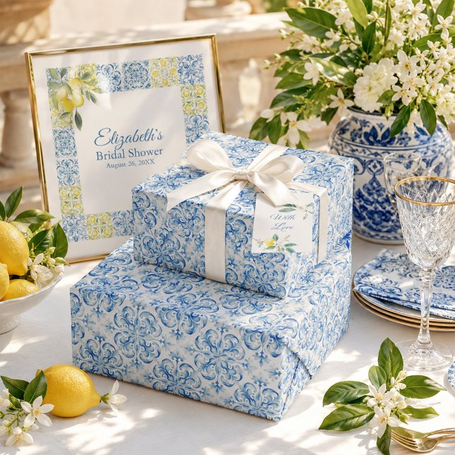 Mediterranean Blue Tile Bridal Shower Wrapping  Paper (Mediterranean Blue Tile Bridal Shower Wrapping Paper)