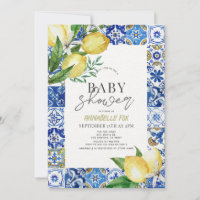 Mediterranean Blue Tile Citrus Lemon Baby Shower