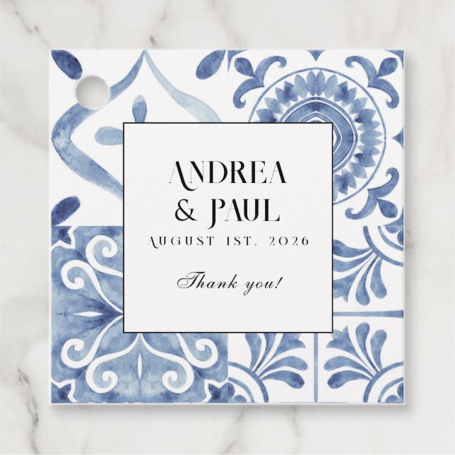 Mediterranean Blue Tile Favour Tags (Front)